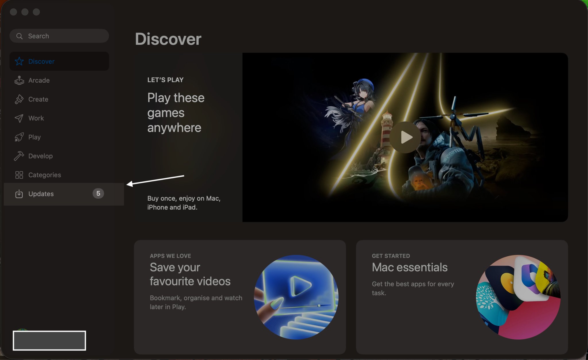Click Updates in the sidebar